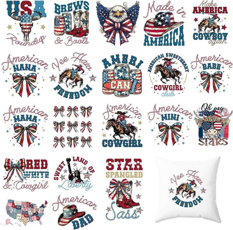 Tintnut American Flag DTF Transfers Ready to Press Vintage Iron on Transfers-20 Sheets Independence Day Iron on Decals for T-Shirts Clothing Heat Transfer Iron on Stickers for Canvas Bag Design - Image 1